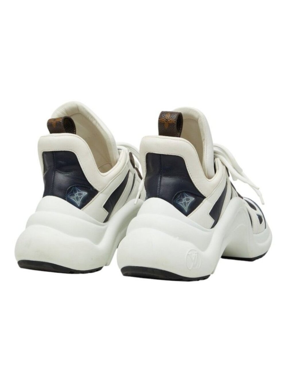 Louis Vuitton Monogram LV A-light Line 39 White Navy Brown Leather Sneaker - Picture 4 of 9